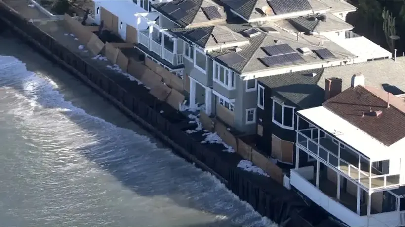 Aerial view of waterfront homes along the Great South Bay near Bay Shore