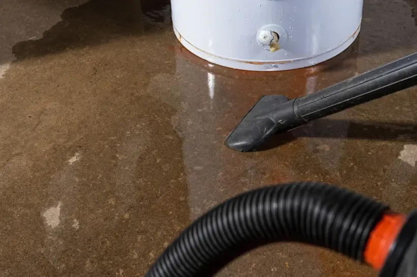Extraction wand pulling water from around a failed water heater